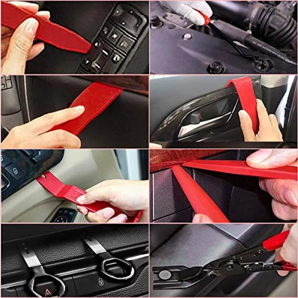BYNIIUR 88 Pcs Trim Removal Tool, Fastener Remover Tool Kit Automotive Interior Plastic Pry Kit, Car Door Panel Tool Radio Auto Clip Pliers Removal Tool Kit, Red