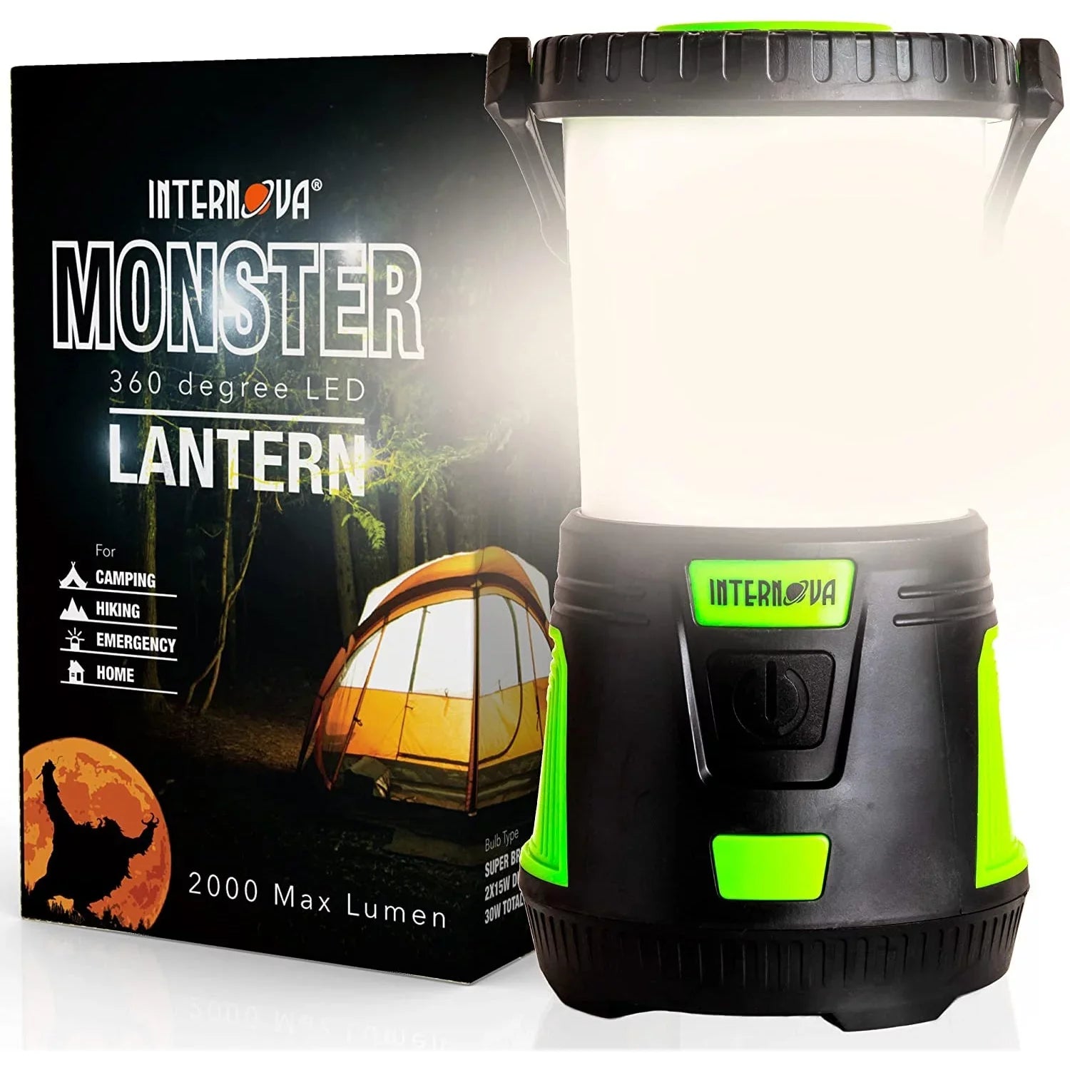 Internova Monster LED Camping Lantern, 2000 Lumens Output for Camping, Hiking, Emergency Use and Power Outages