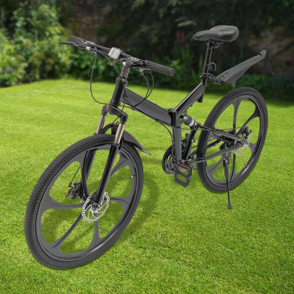 Miumaeov 26" Black Adult Folding Bike 21-Speed Shifter Folding City Bike Light Weight Carbon Steel Camping Bicycle Max Loading 150kg/330lbs