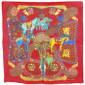 Pre-Owned Hermes Carré 45 ART des STEPPS Step Art Silk Red Women's Scarf (Like New)