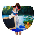 SIDONKU 60 inch Round Beach Towel Blanket Jack Russell Dog Sitting on InfLatitudeable Mattress in Water Travel Circle Circular Towels Mat Tapestry Beach Throw