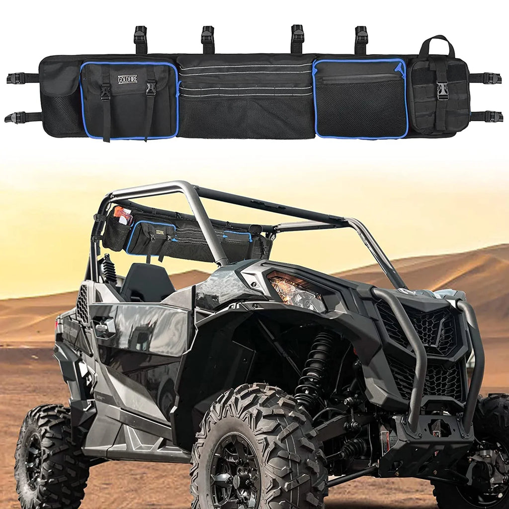 UTV Car Organizer Large Roll Cage Cargo Rear Storage Bag Gear Bags For Most Full Size For Polaris For Yamaha For Kawasaki UTVs (Blue)