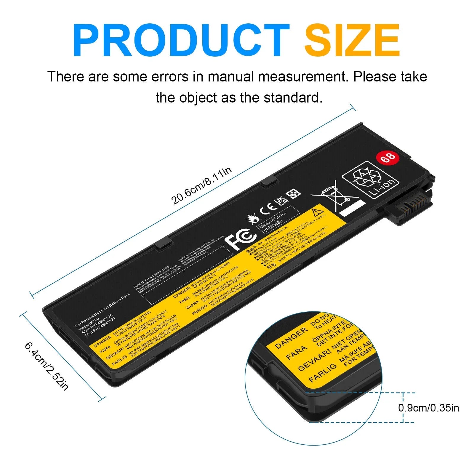 For  ThinkPad X240 T440 T450 X250 X260 T460 Battery 68+ 24Wh