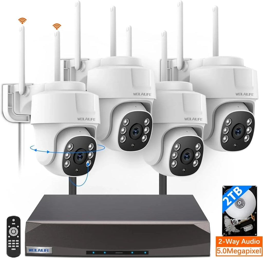WEILAILIFE 【360° PT Digital Zoom, Two-Way Audio】 Outdoor Wireless Security Camera System Indoor PTZ Security Cameras Waterproof Home Video Surveillance