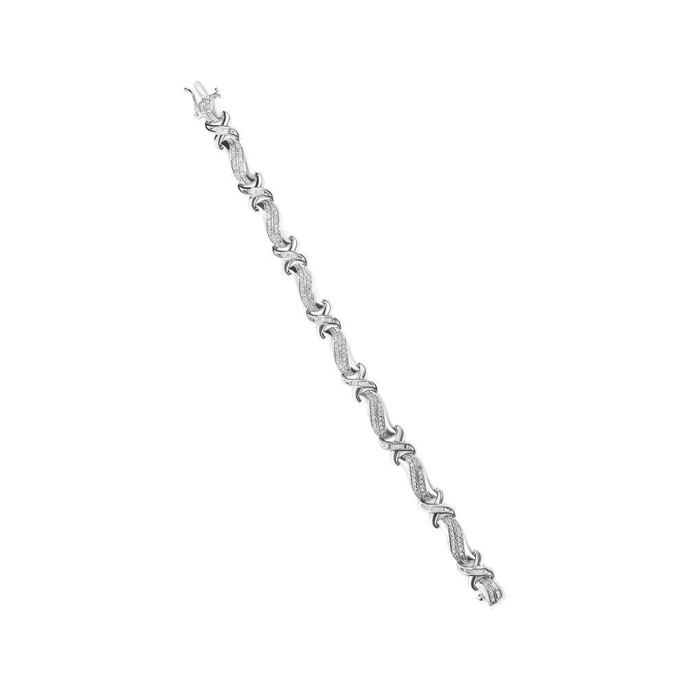 Haus of Brilliance .925 Sterling Silver 1 3/4 Cttw Womens Round cut Box Clasp Diamond Wave and X Link Tennis Bracelet (I-J Color, I3 Clarity) - 7"