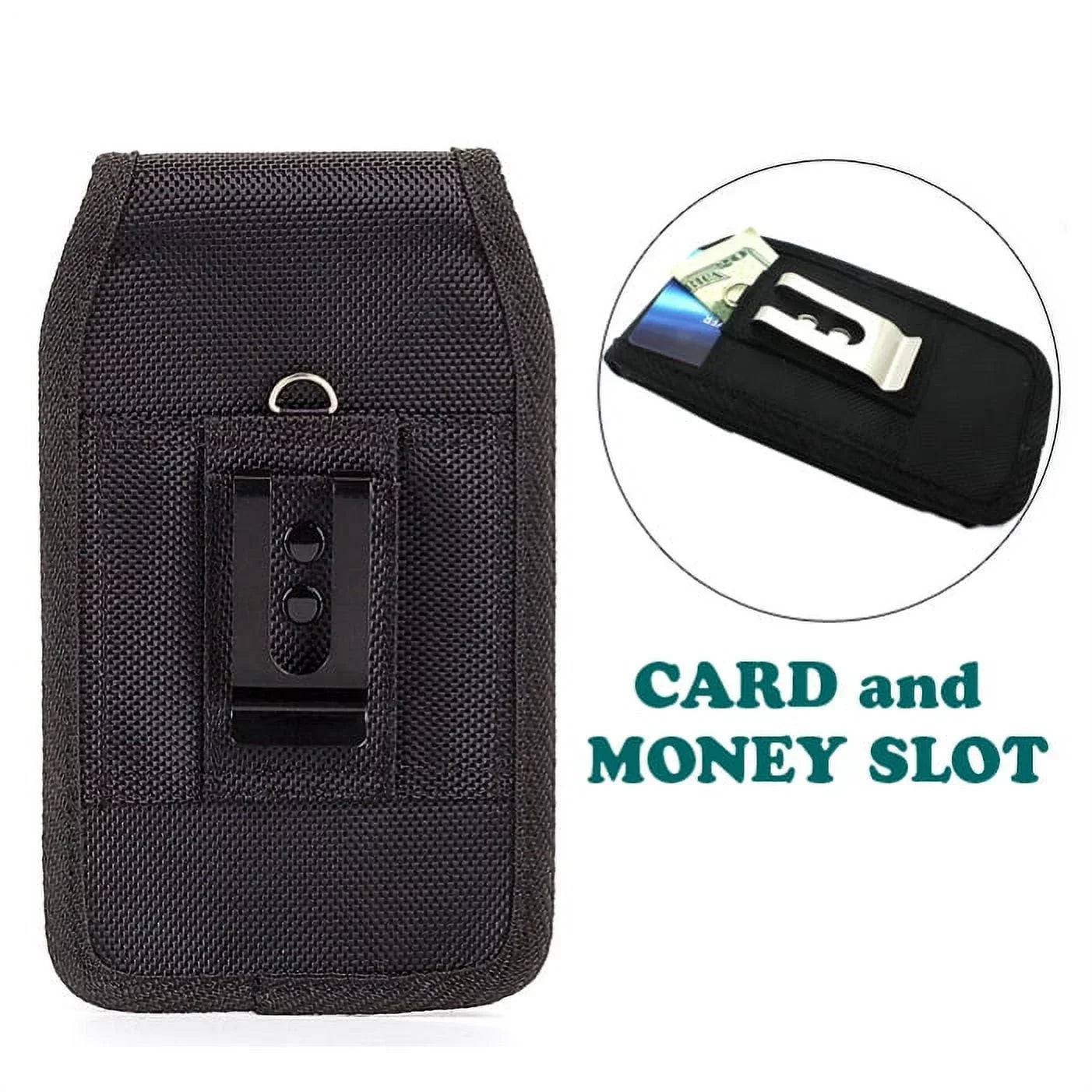 Rugged Durable Canvas Case Holster Metal Belt Clip w Black Type-C Retractable USB Cable Charger Power Wire Sync Y1G for ZTE Axon 9 Pro