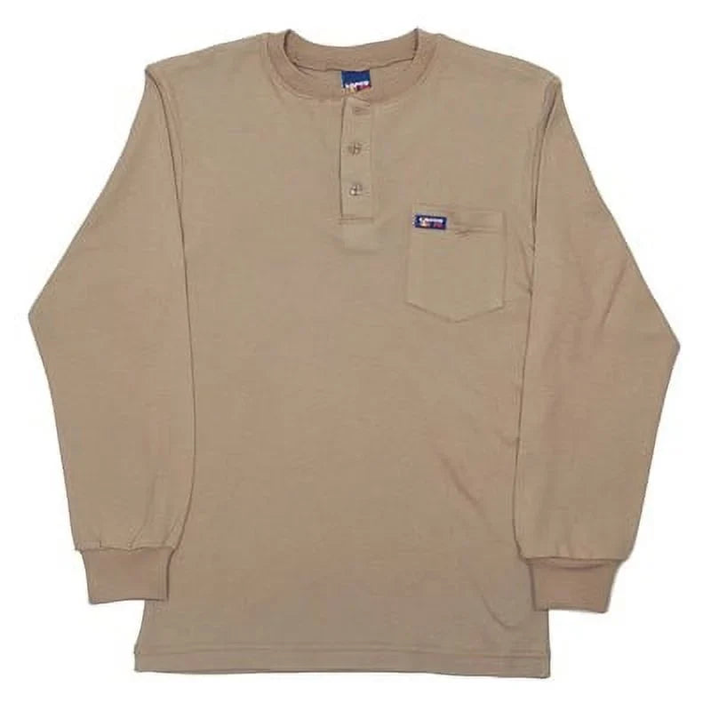 Lapco FR 8.9 Cal Flame-Resistant Long Sleeve Henley FR Shirt, Khaki, 2X-Large (1 Unit)