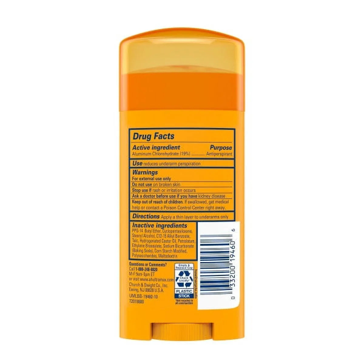 ARM & HAMMER ULTRAMAX Anti-Perspirant Deodorant Solid Unscented 2.60 oz (Pack of 6)