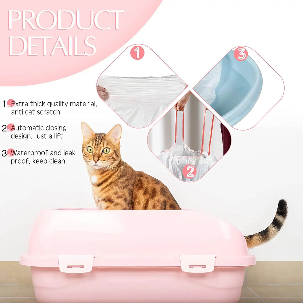 Home Times 30-Count 31 x 18 in Large Cat Litter Box Liners With Drawstring Kitty Litter Pan Box Liners Heavy Duty Cat Litter Bags Thick Cat Litter Box Liners Kitty Litter Bags