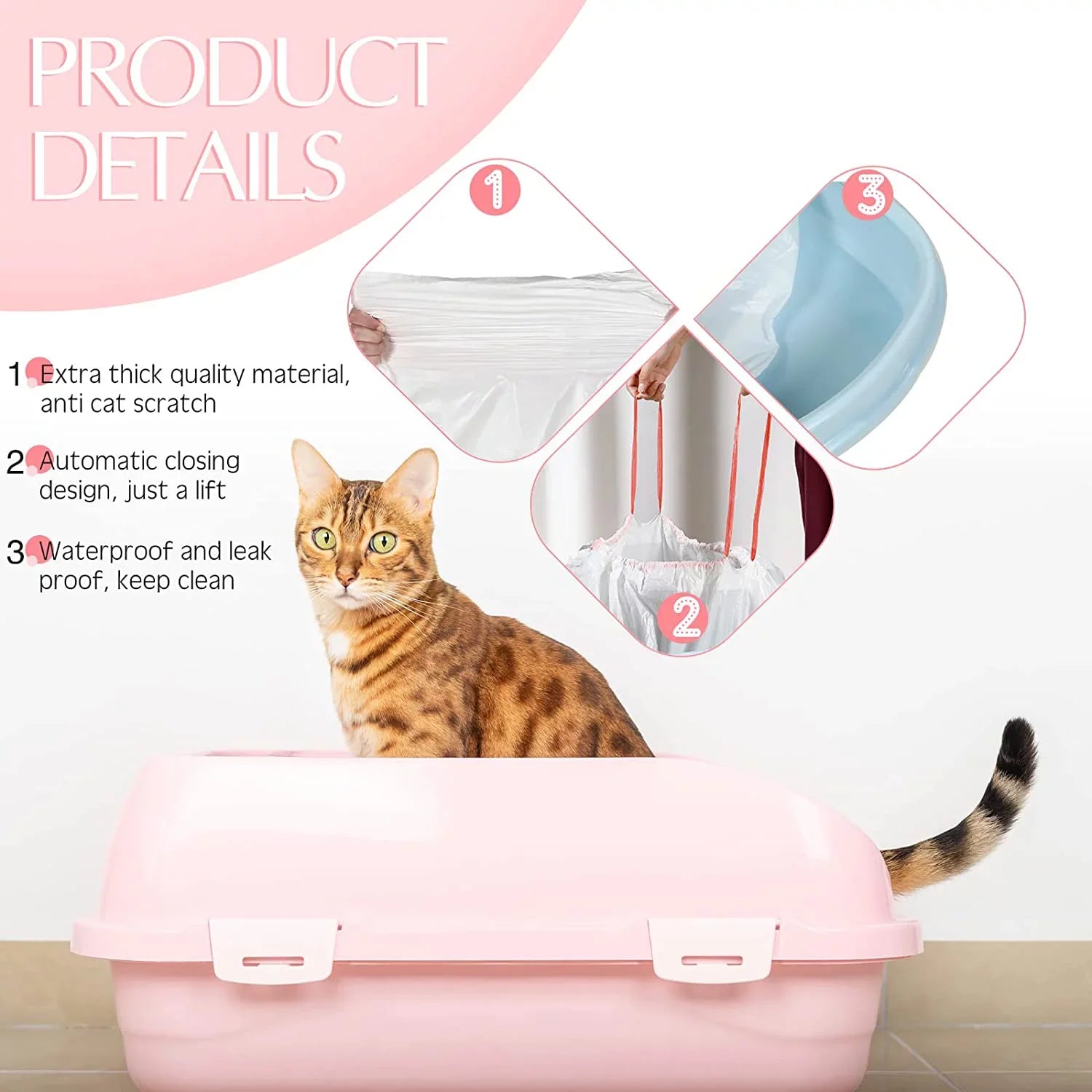 Home Times 30-Count 31 x 18 in Large Cat Litter Box Liners With Drawstring Kitty Litter Pan Box Liners Heavy Duty Cat Litter Bags Thick Cat Litter Box Liners Kitty Litter Bags