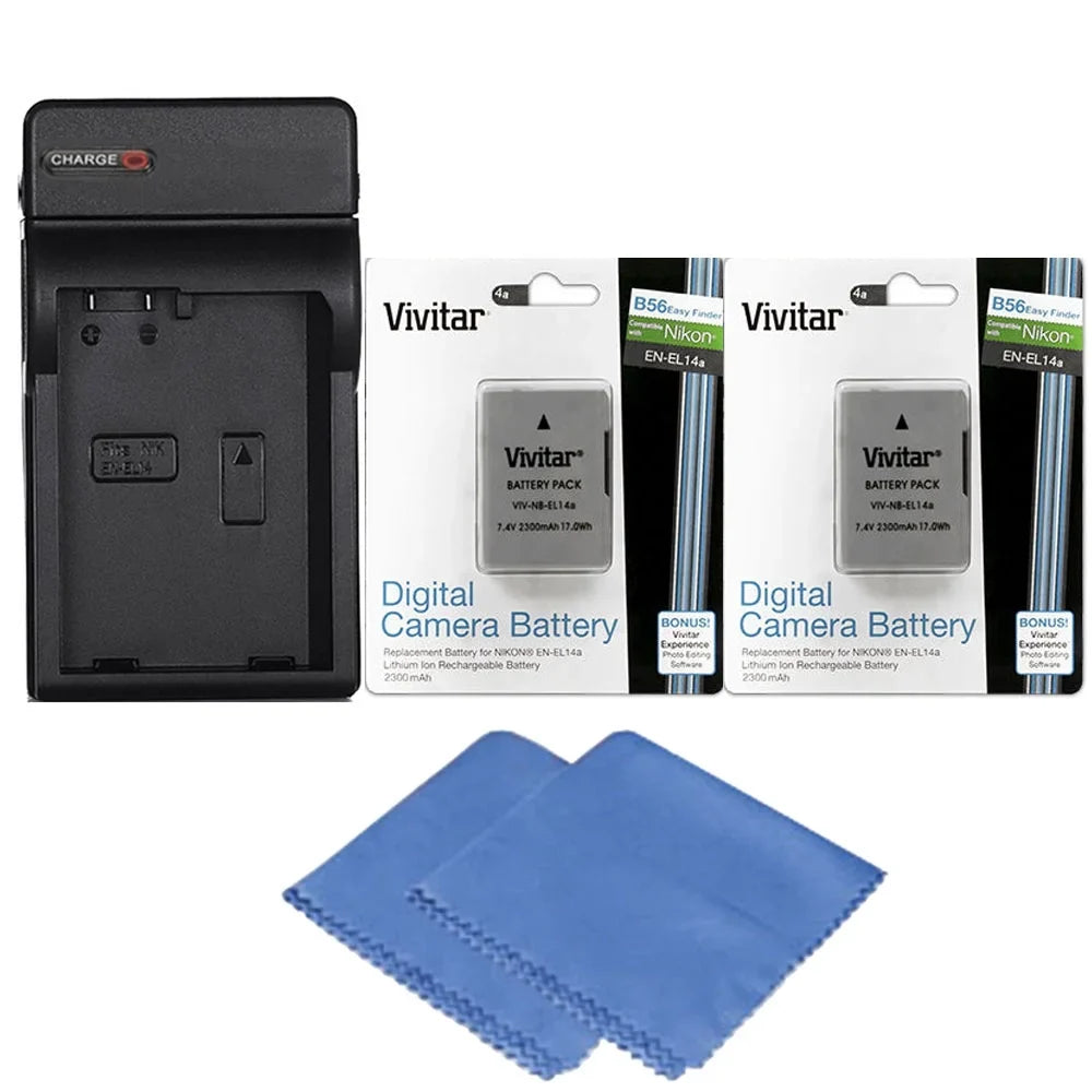 2X Vivitar ENEL 14 Replacement Battery + 1 MH 24 Charger for  D3500 D5600 D3400 D3300 D5500 D5300