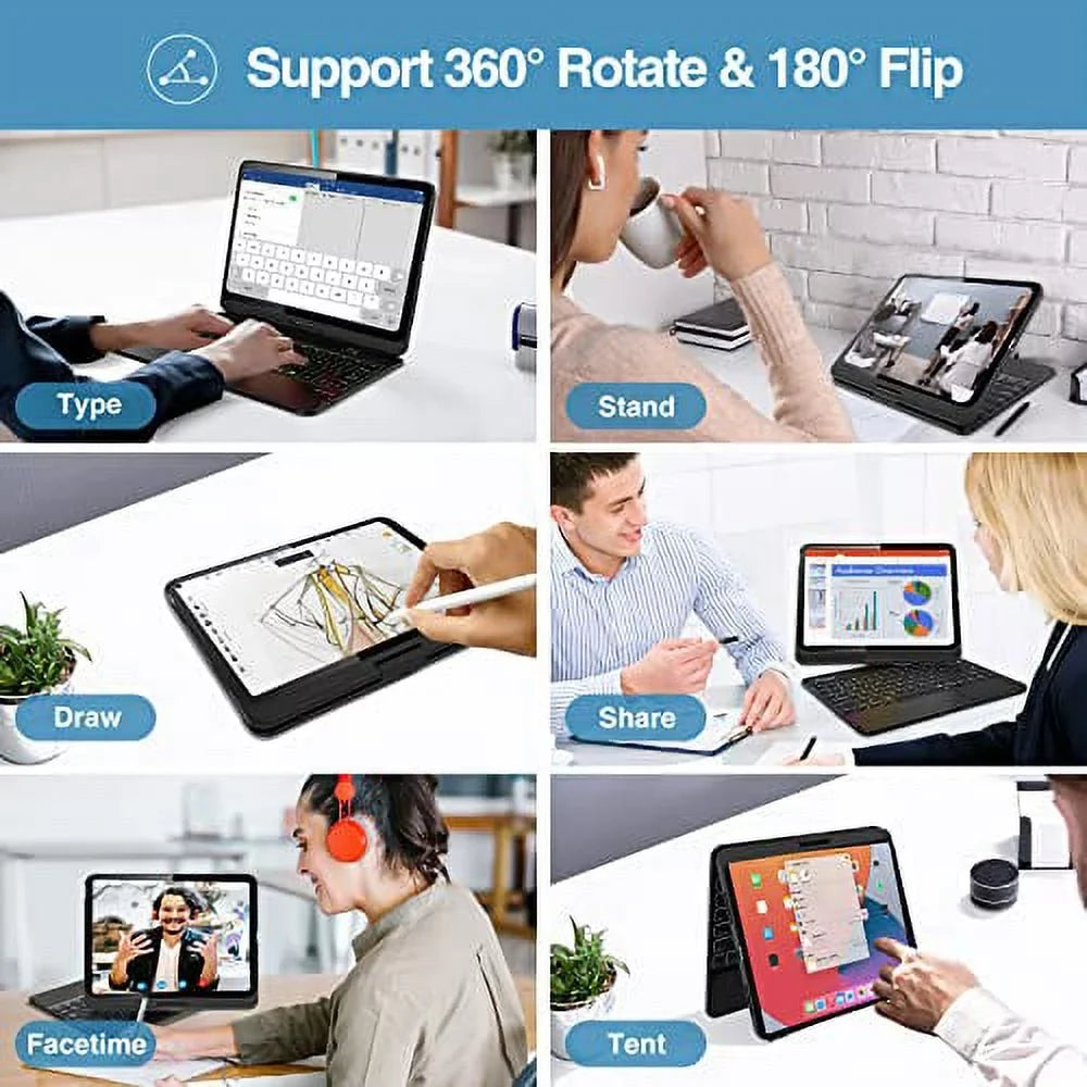 ProCase for iPad 10th Generation Keyboard Case with Multi-Touch Trackpad, 360 Degree Rotation 7 Color Backlit Touchpad Keyboard Case for 10th Gen 10.9 inch iPad 2022 –Black