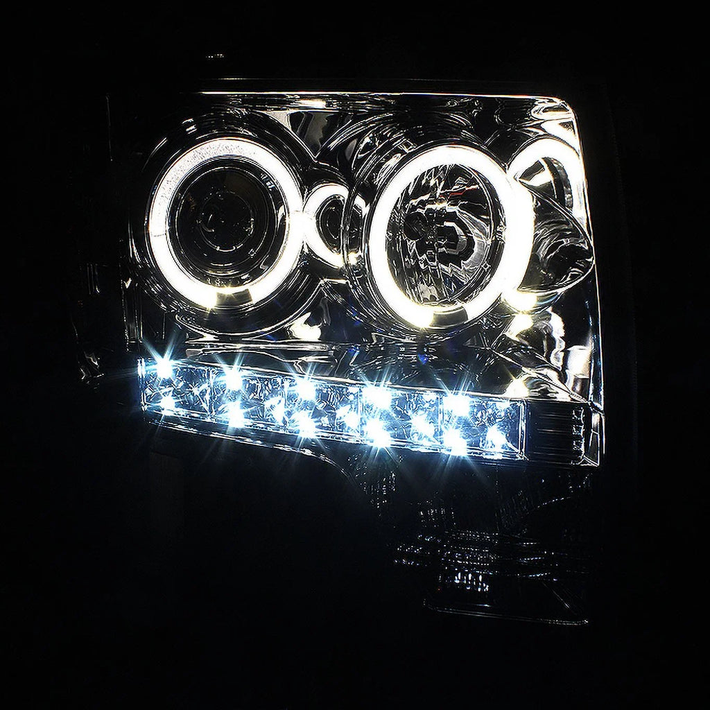 AKKON - Fits 2009-2014 Ford F-150 F150 Dual Halo Projector Smoke Headlights + Black Smoked [C-Light Bar] LED Tail Lamp Combo