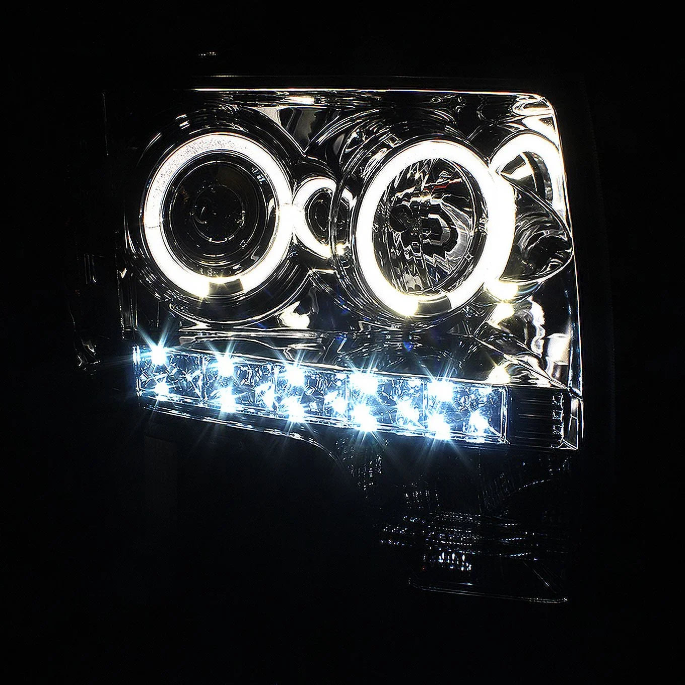 AKKON - Fits 2009-2014 Ford F-150 F150 Dual Halo Projector Smoke Headlights + Black Smoked [C-Light Bar] LED Tail Lamp Combo