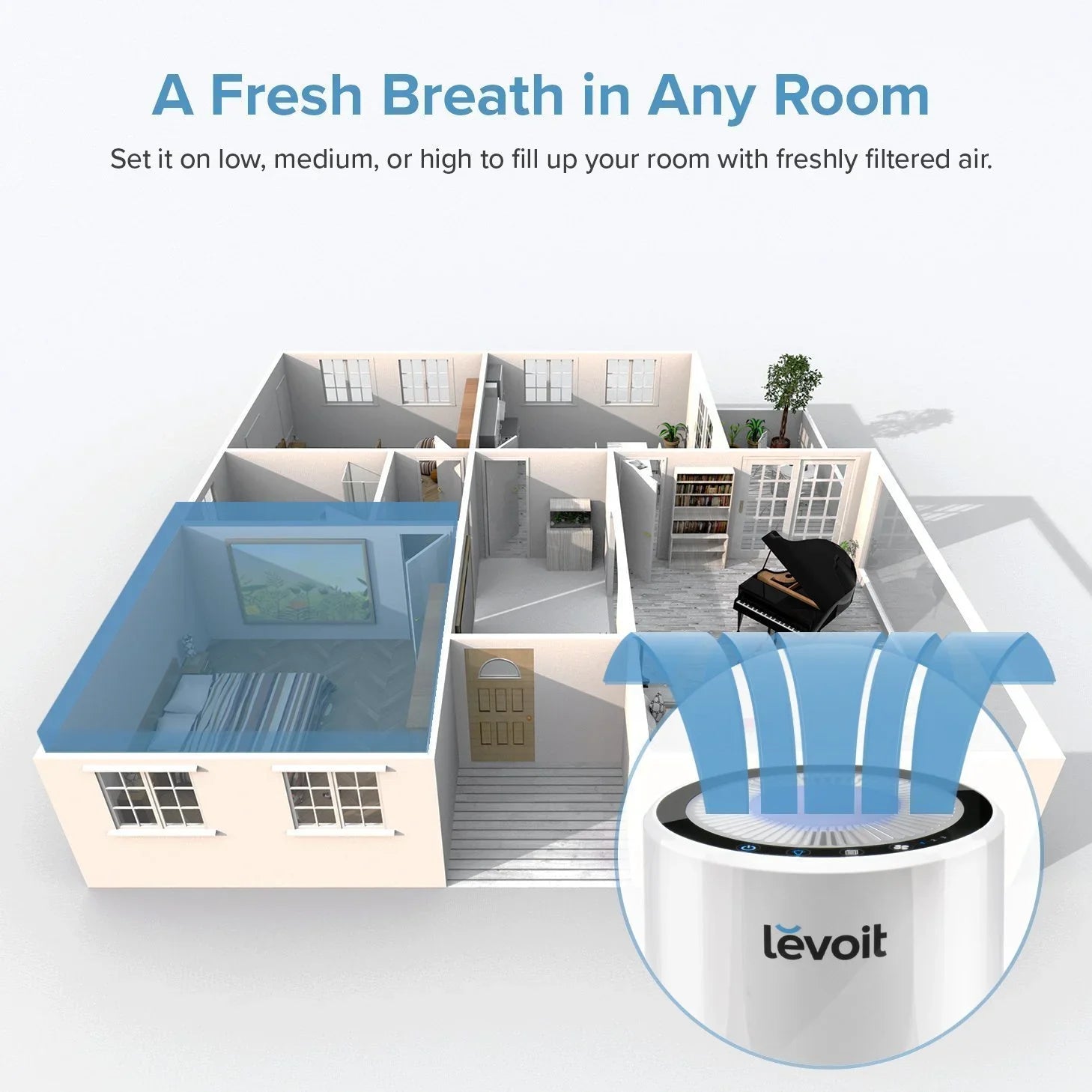 LEVOIT LV-H132 Air Purifier with True Hepa Filter for Smoke, Bacteria, and More