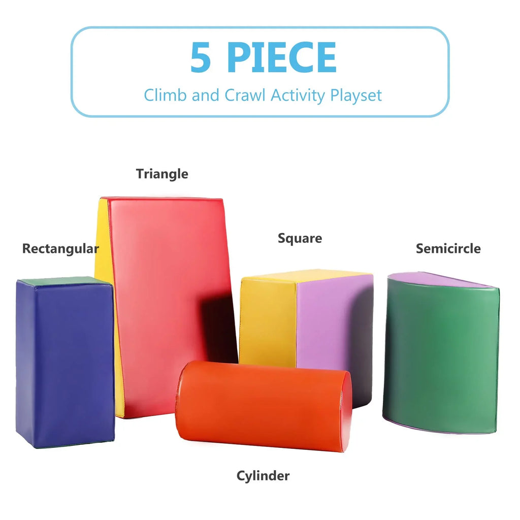 AILEEKISS Climb Foam Blocks for Toddler, 5Pcs Soft Baby Climb and Crawl Toy Set Indoor, Red & Yellow
