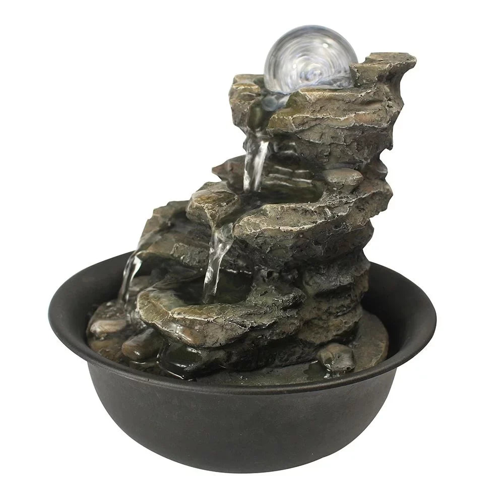 CoSoTower 8.3inches Rock Cascading Tabletop Water Fountain with LED Lights & Crystal Ball for Home Office Bedroom Relaxation